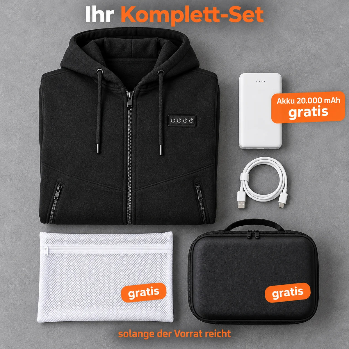 Set completo: Kernor, power bank da 20.000 mAh, cavo di ricarica, sacchetto per il bucato e borsa