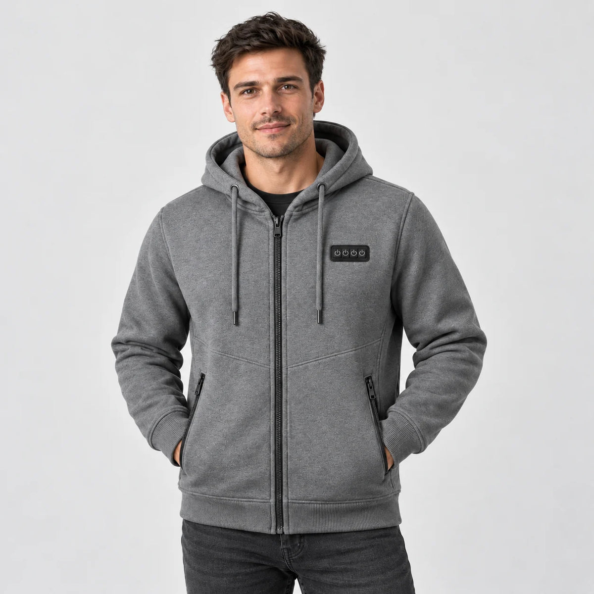 Felpa riscaldata con cappuccio da uomo PyreFit Kernor in grigio, vista frontale