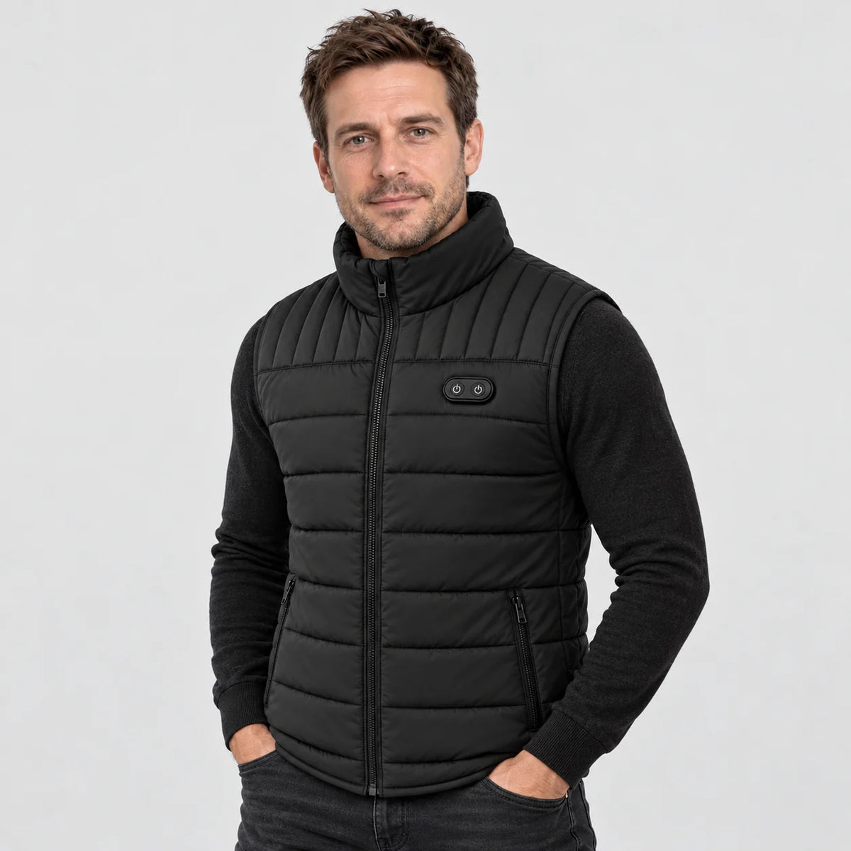 Gilet riscaldato unisex PyreFit Matrixor, vista frontale sul modello