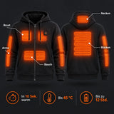 Felpa riscaldata unisex con zip e cappuccio PyreFit Olivora: zone riscaldanti su nuca, petto, addome, braccia e schiena