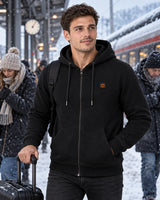 Felpa riscaldata unisex con zip e cappuccio PyreFit Olivora in inverno: in viaggio