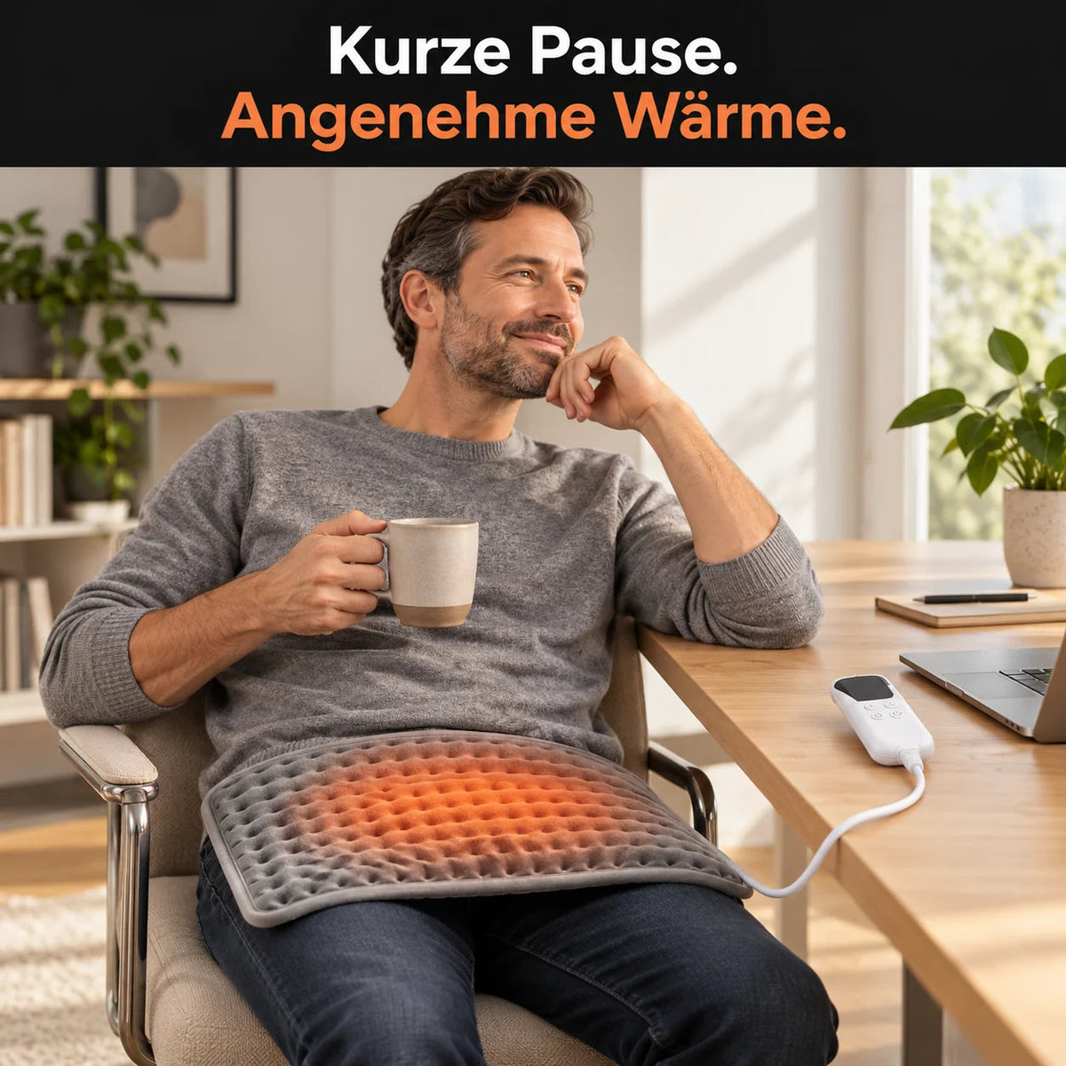 PyreFit Heizkissen 20261006 · Wärmepause nach der Arbeit am Schreibtisch