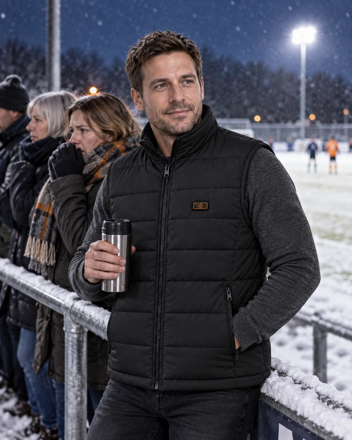 Gilet trapuntato riscaldato unisex PyreFit Pivotan in inverno: a bordo campo