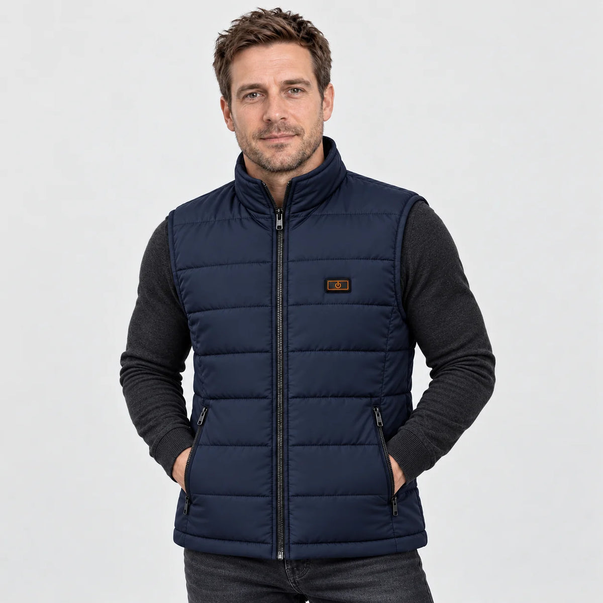 Gilet trapuntato riscaldato unisex PyreFit Pivotan in blu navy, vista frontale