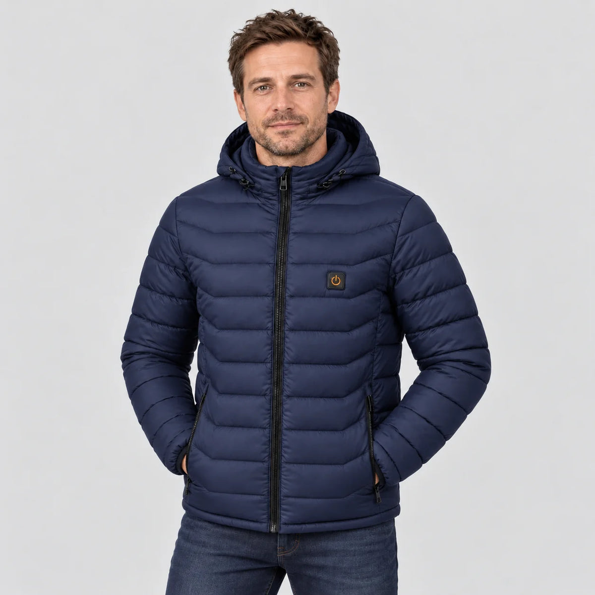 Piumino trapuntato riscaldato da uomo PyreFit Rangor in blu navy, vista frontale