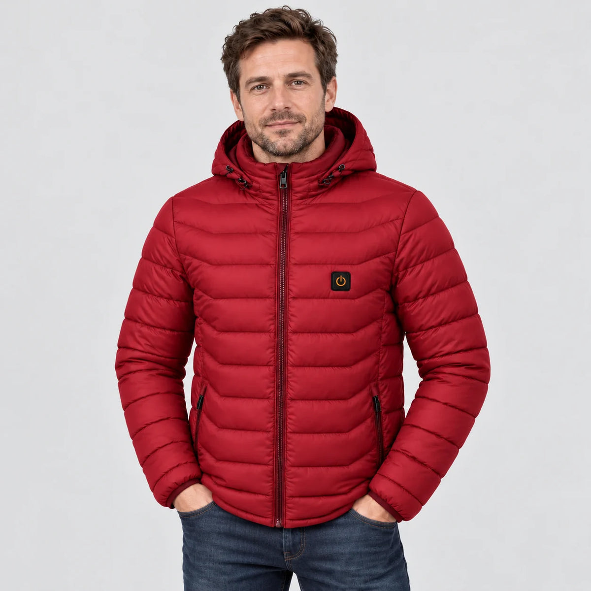 Piumino trapuntato riscaldato da uomo PyreFit Rangor in rosso, vista frontale
