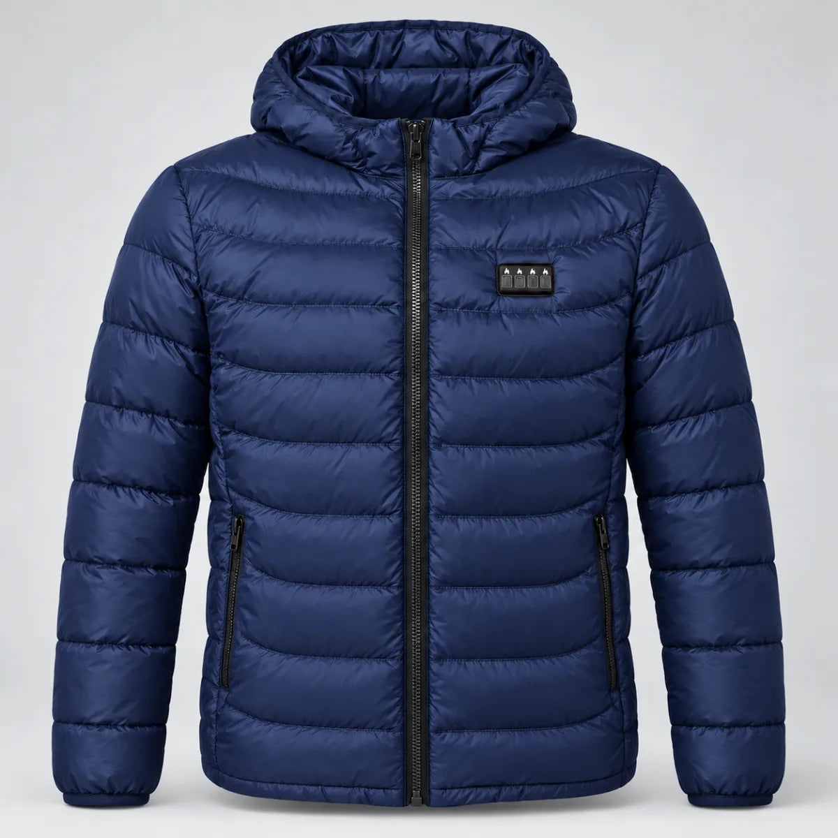 Heizjacke Blau – Vorderansicht mit vier Bedientasten
