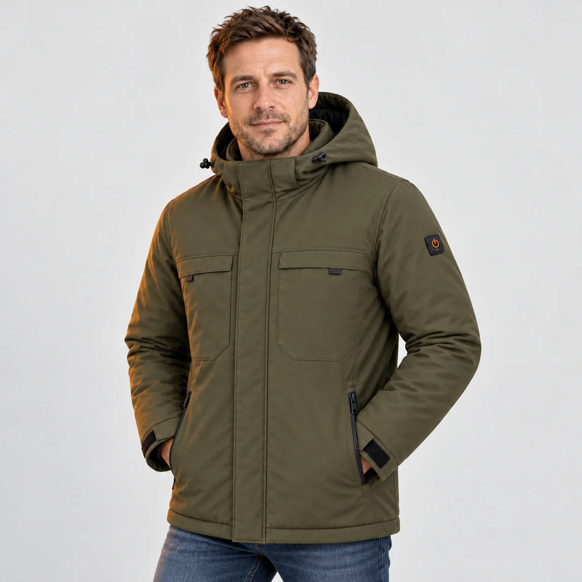 Parka riscaldato da uomo PyreFit Regaro, vista frontale con modello