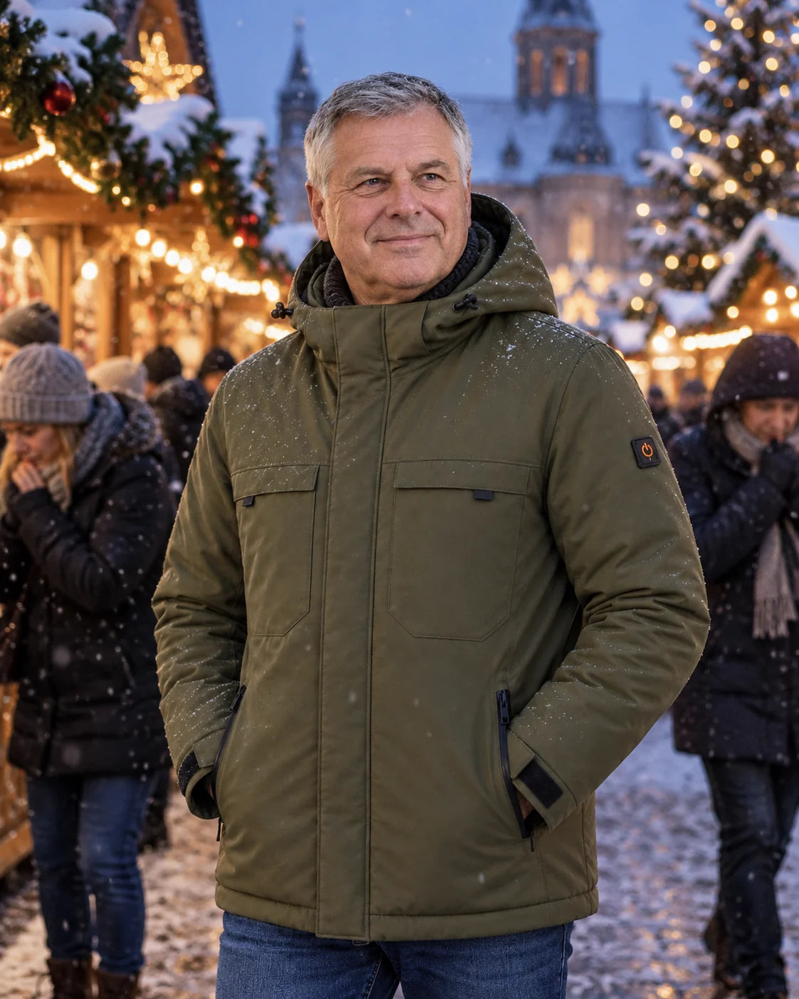 Parka riscaldato da uomo PyreFit Regaro in inverno: al mercatino di Natale