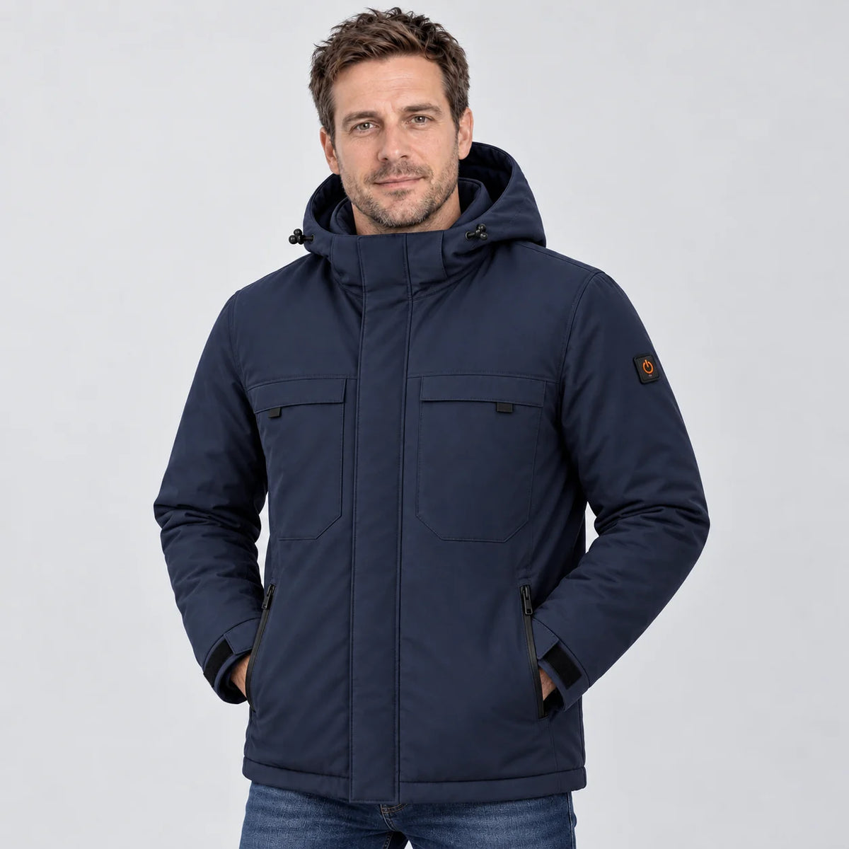 Parka riscaldato da uomo PyreFit Regaro in blu navy, vista frontale