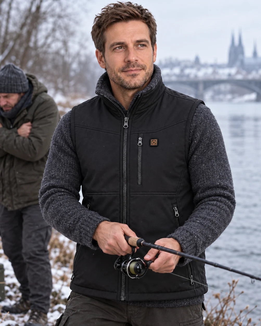 Gilet riscaldato outdoor PyreFit Relior in inverno: durante la pesca
