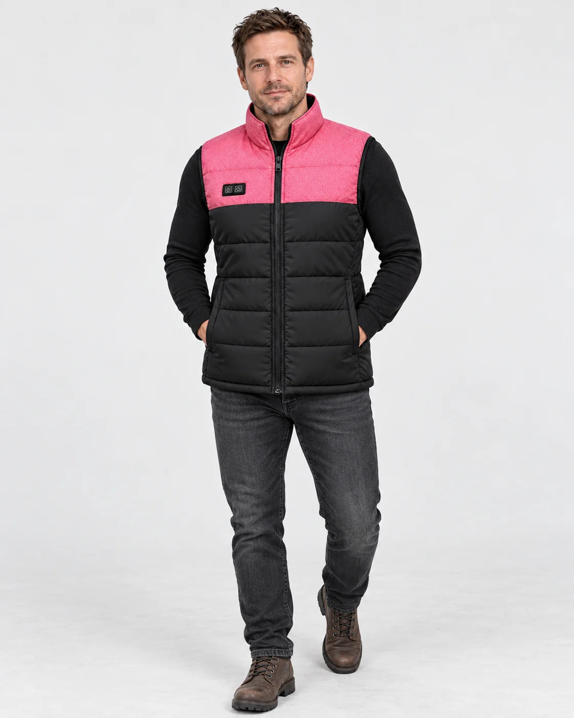 Gilet trapuntato riscaldato unisex PyreFit Rundor, vista a figura intera