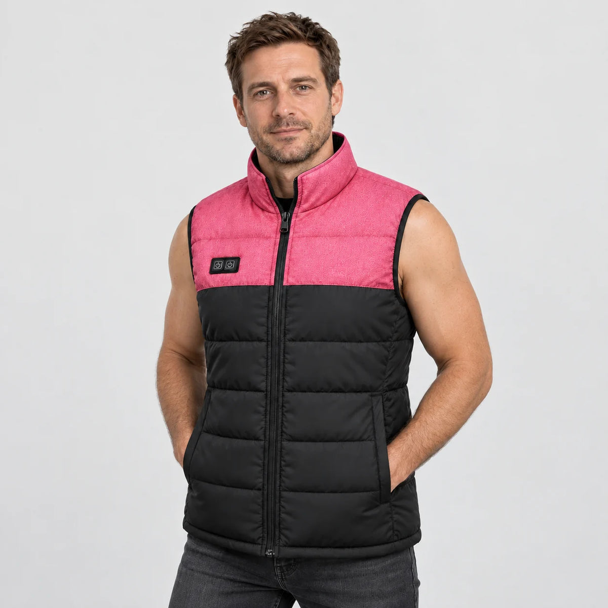 Gilet trapuntato riscaldato unisex PyreFit Rundor, vista frontale con modello