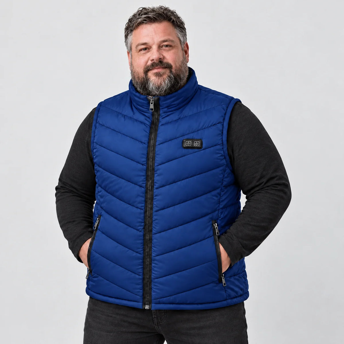 Gilet riscaldato unisex in taglie forti PyreFit Schattor in blu, vista frontale