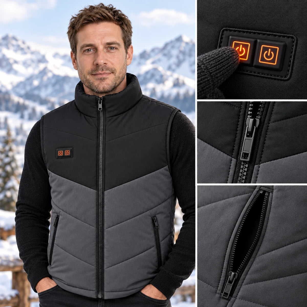 Gilet riscaldato da uomo PyreFit Sherpor, dettaglio del pulsante di controllo