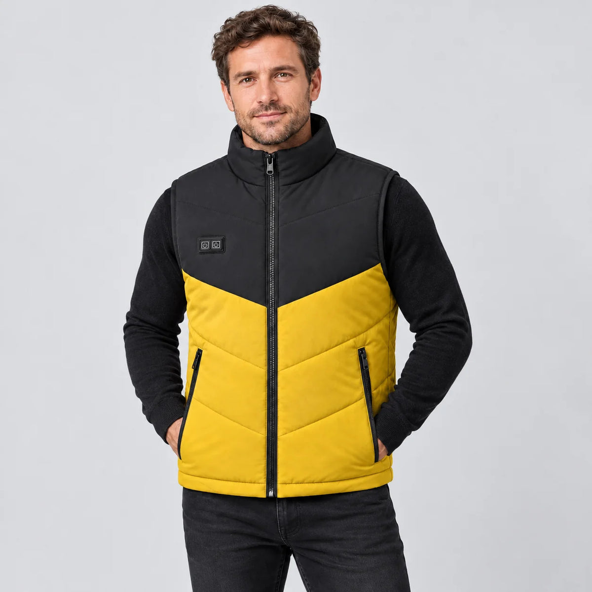 Gilet riscaldato da uomo PyreFit Sherpor in giallo, vista frontale