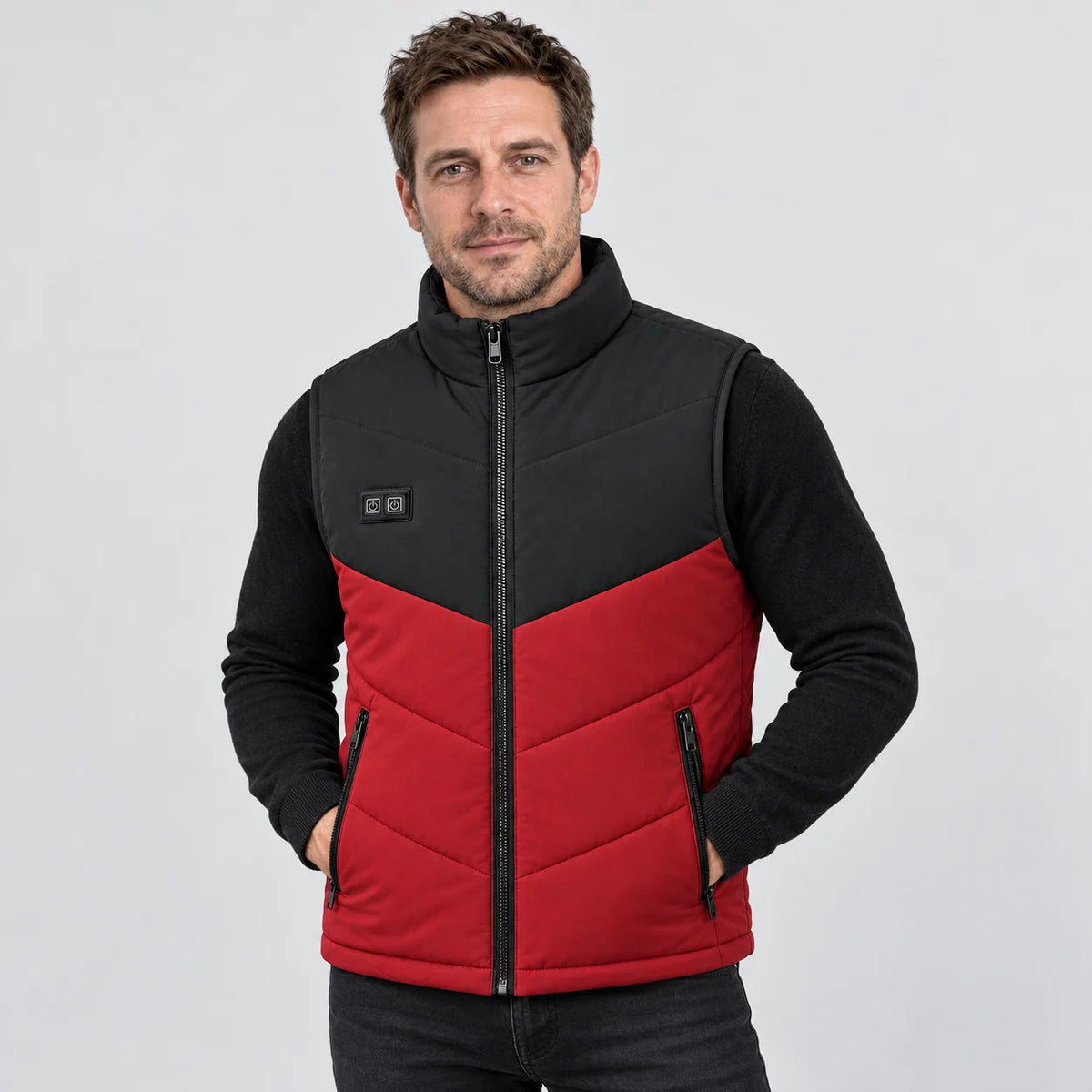 Gilet riscaldato da uomo PyreFit Sherpor in rosso, vista frontale