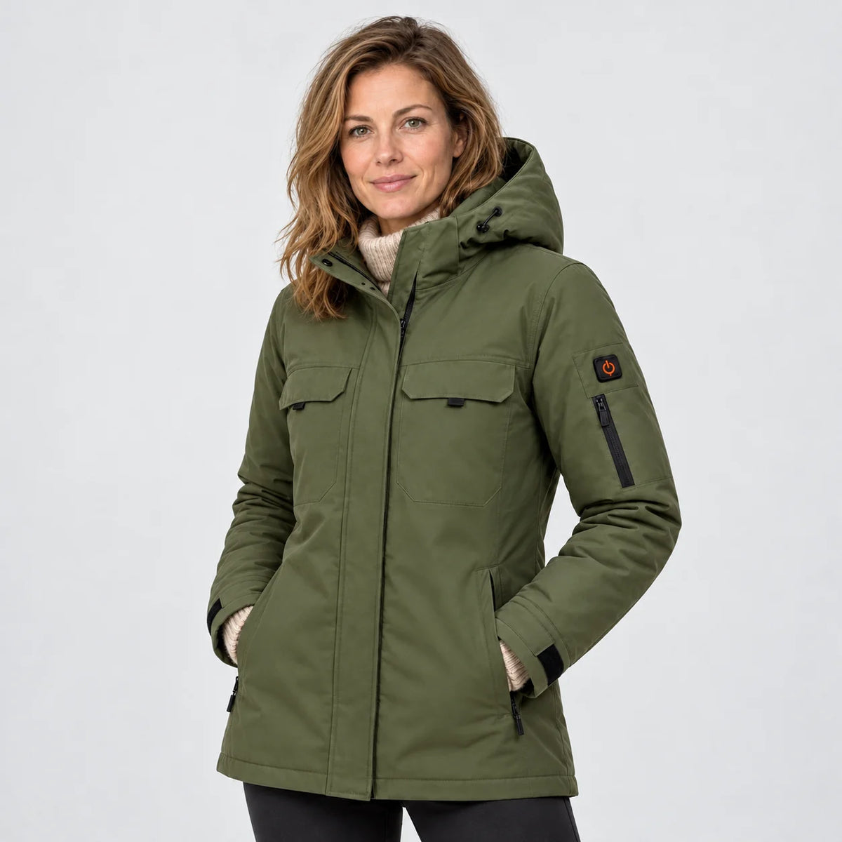 Parka riscaldato da donna PyreFit Terrano, vista frontale con modello