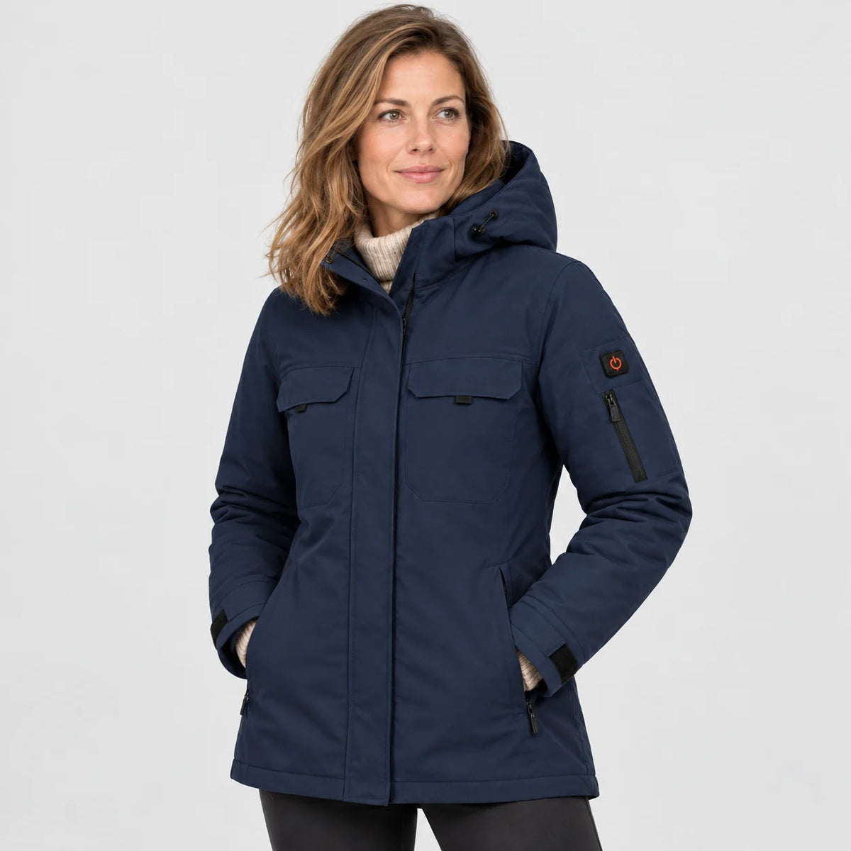 Parka riscaldato da donna PyreFit Terrano in blu navy, vista frontale
