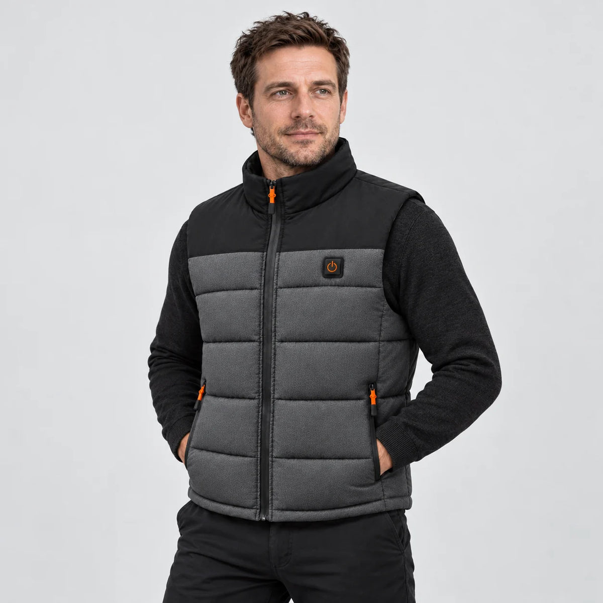 Gilet riscaldato unisex PyreFit Trailon, vista frontale con modello