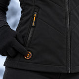 Gilet riscaldato da donna con cappuccio PyreFit Transitor, dettaglio del pulsante di controllo