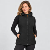 Gilet riscaldato da donna con cappuccio PyreFit Transitor, vista frontale sul modello