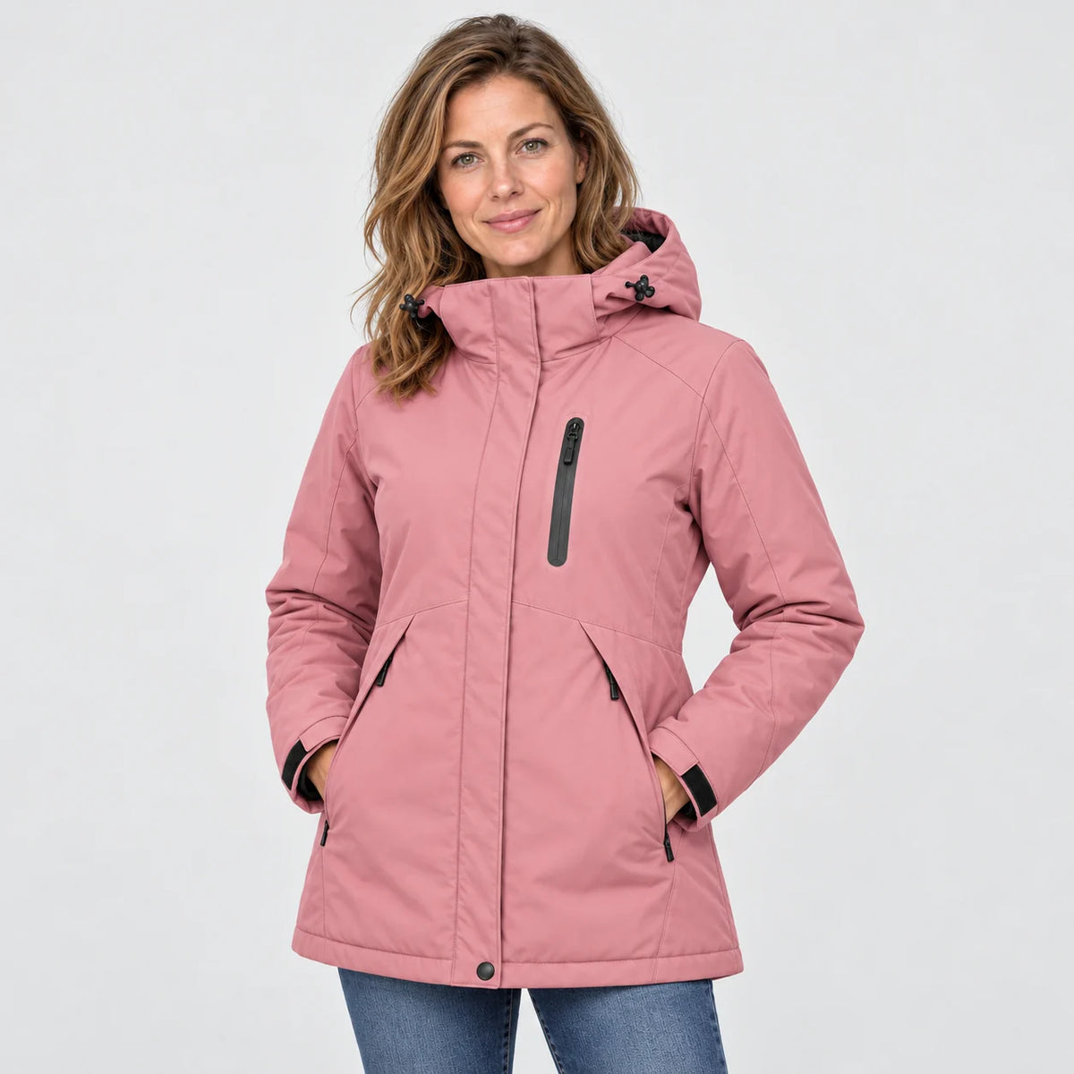 Parka riscaldato da donna PyreFit Traverso in rosa, vista frontale