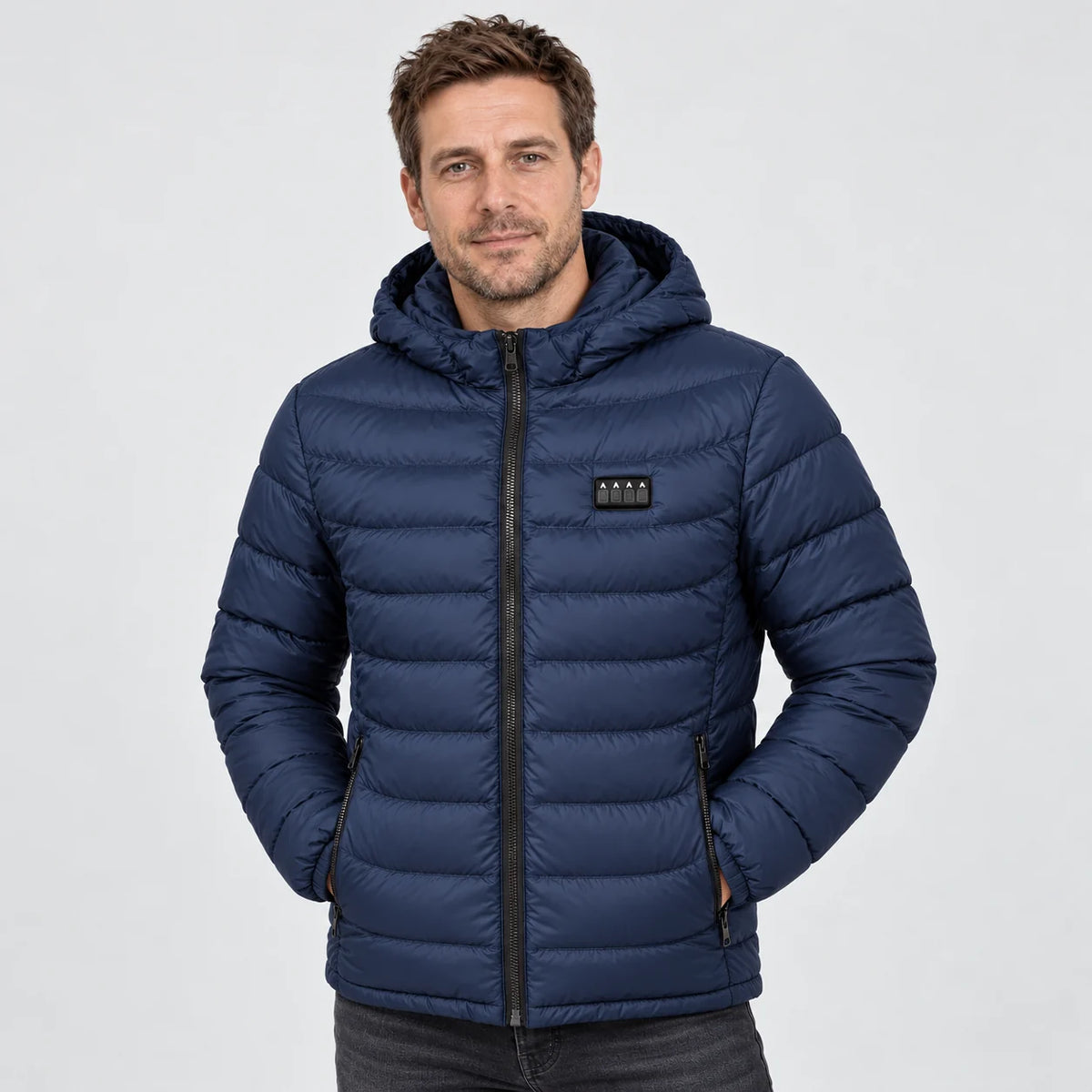 Piumino trapuntato riscaldato PyreFit in blu – vista frontale