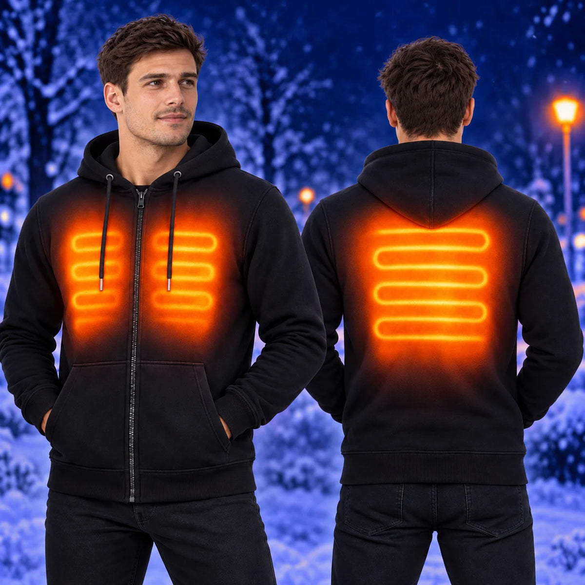 Felpa riscaldata da uomo con zip e cappuccio PyreFit Voltor – calore su petto e schiena