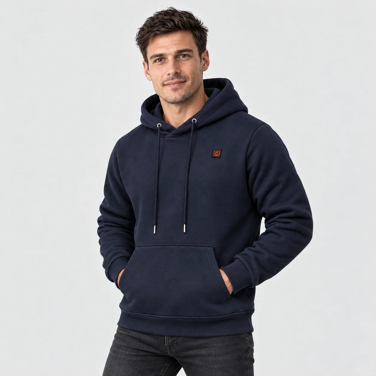 Felpa riscaldata da uomo con cappuccio PyreFit Zippa, vista frontale sul modello