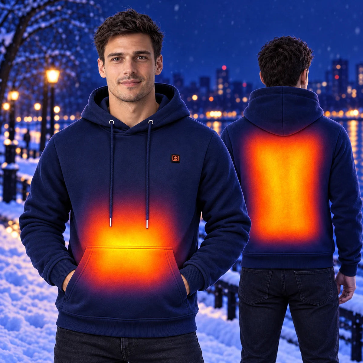 Felpa riscaldata da uomo con cappuccio PyreFit Zippa – calore su addome e schiena