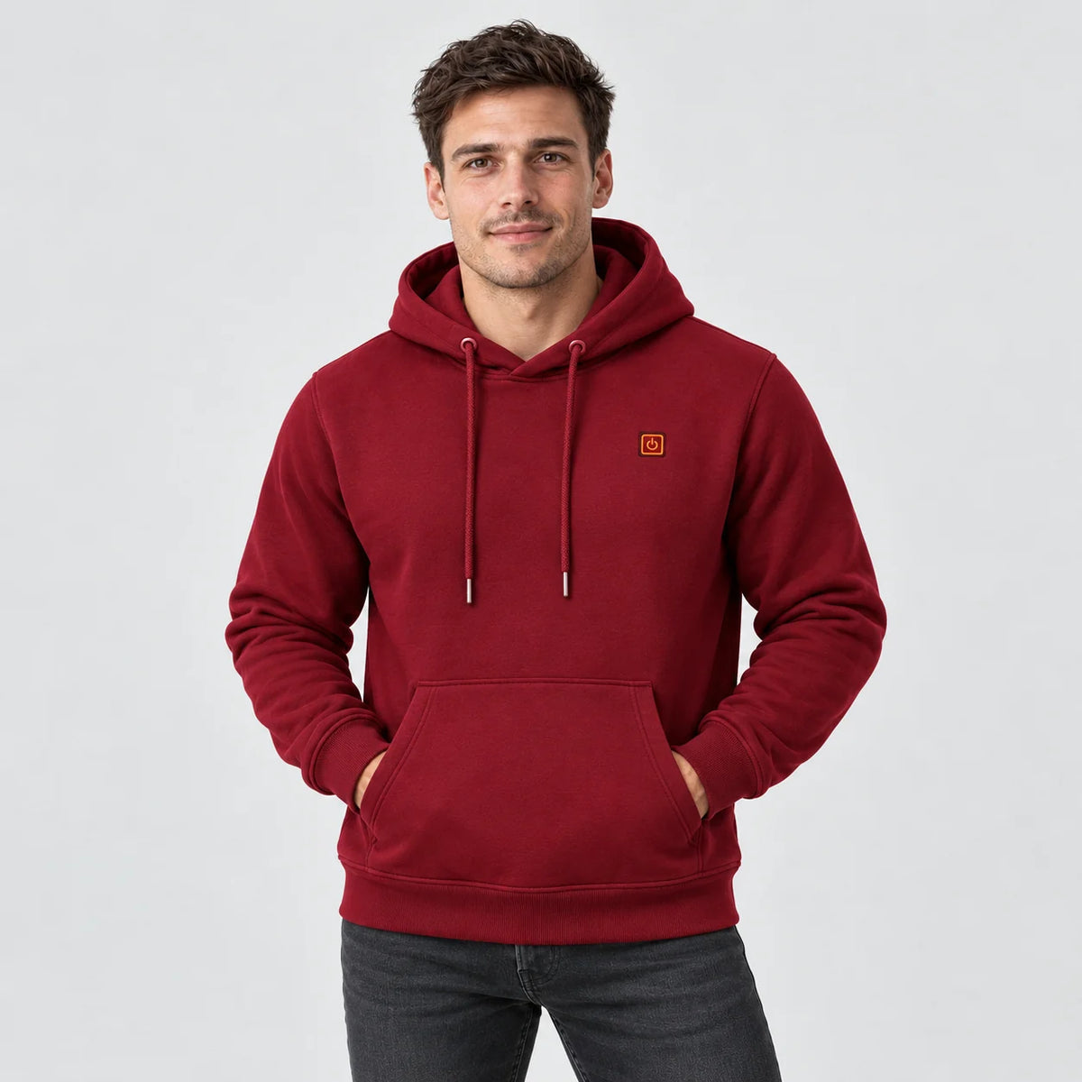 Felpa riscaldata da uomo con cappuccio PyreFit Zippa in bordeaux, vista frontale
