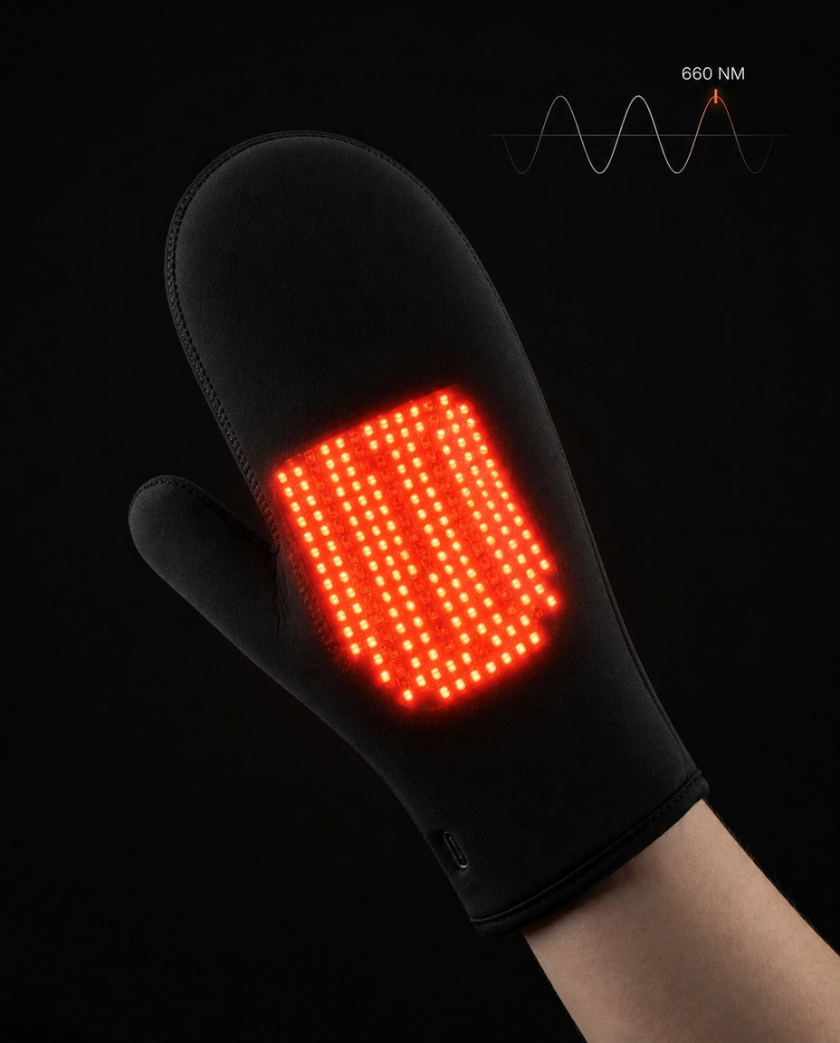 Wärmehandschuhe mit Rotlicht – Geöffneter Handschuh mit LED-Fläche
