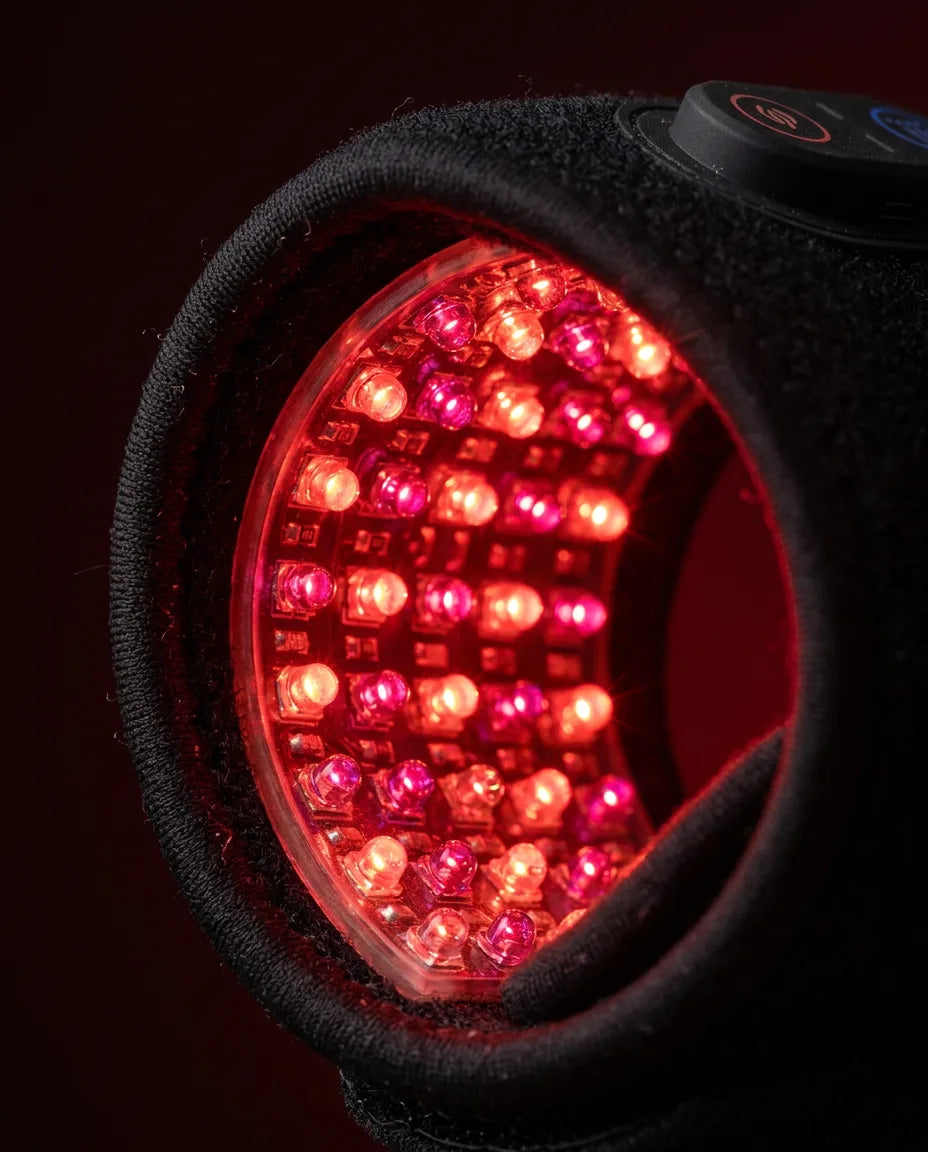 LED-Rotlichtband fürs Handgelenk – Nahaufnahme der roten LEDs