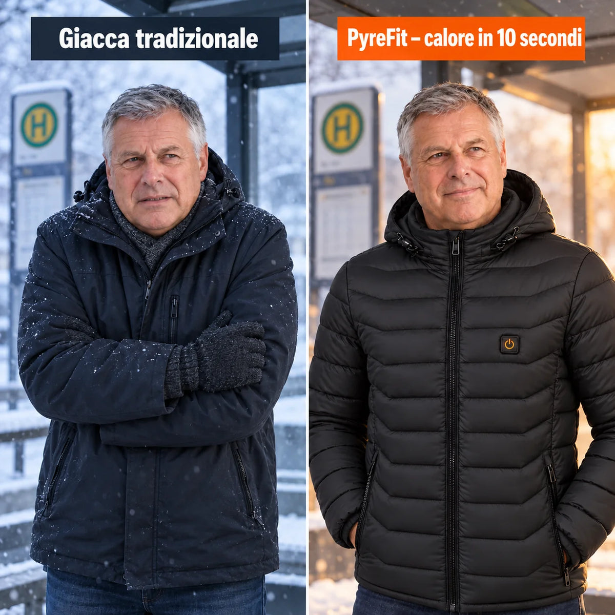 Confronto: giacca invernale classica e Rangor con riscaldamento