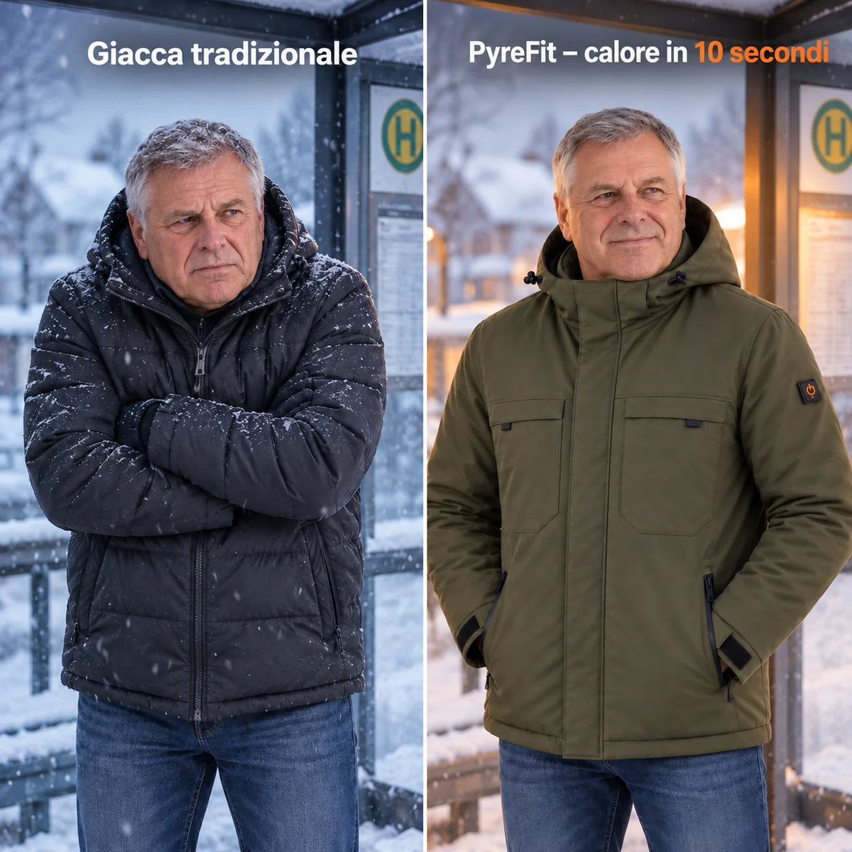 Confronto: giacca invernale classica e Regaro con riscaldamento