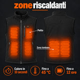 Gilet riscaldato outdoor PyreFit Relior: zone riscaldanti dal petto alla zona lombare