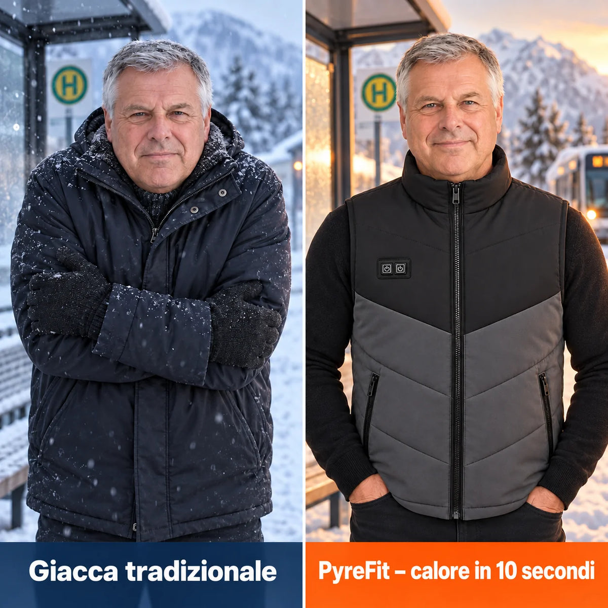 Confronto: giacca invernale normale e Sherpor con riscaldamento