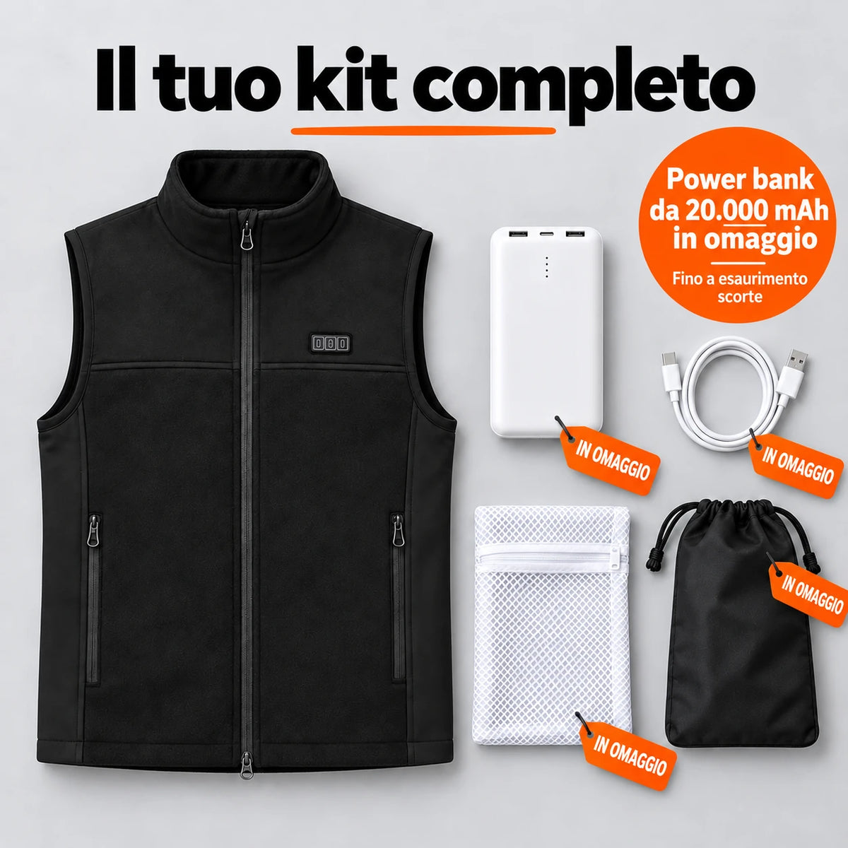 Set completo: Tarnor, power bank da 20.000 mAh, cavo di ricarica, sacchetto per il bucato e borsa