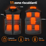 Gilet riscaldato unisex PyreFit Trailon: 11 zone riscaldanti su petto, schiena e collo