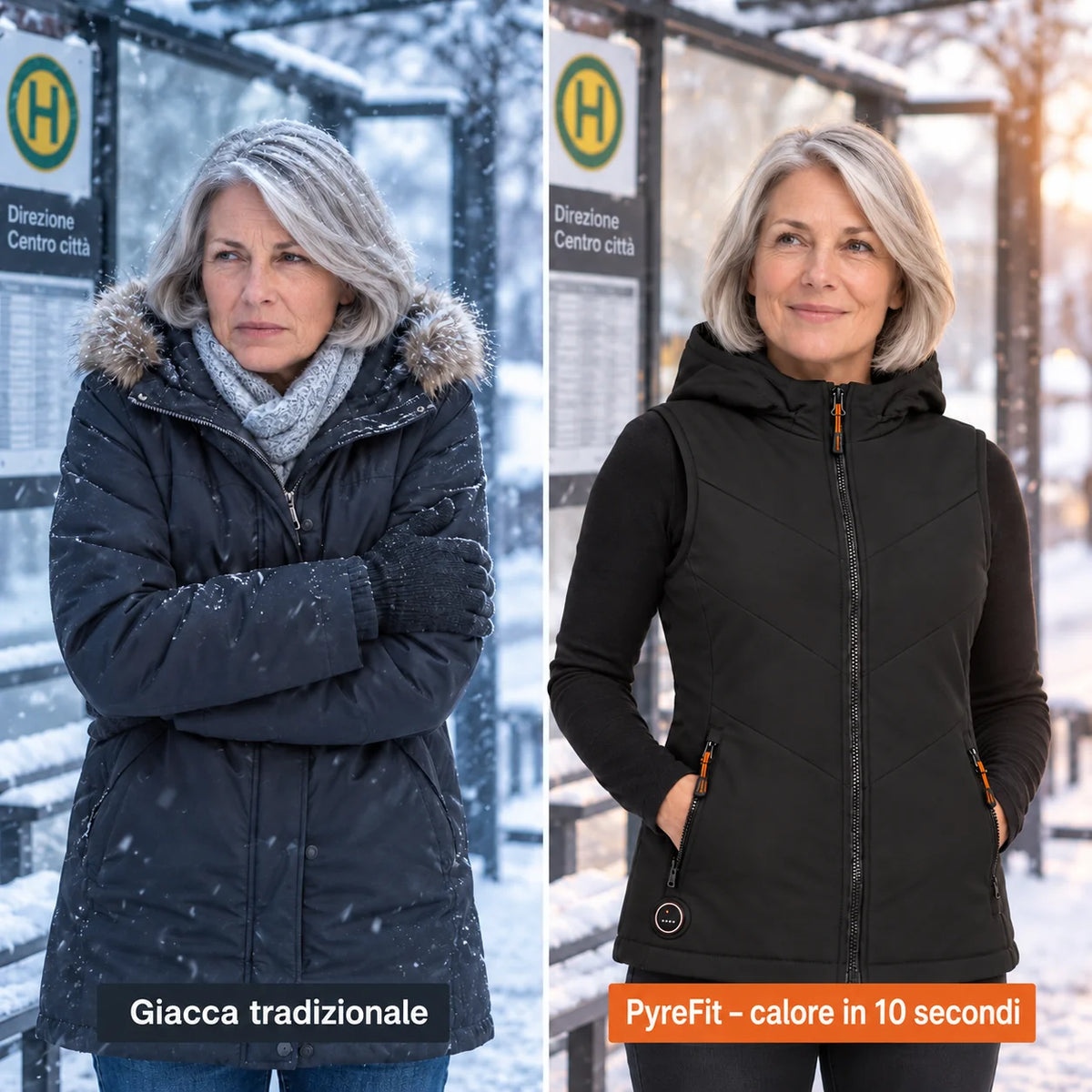 Confronto: giacca invernale normale e Transitor con riscaldamento