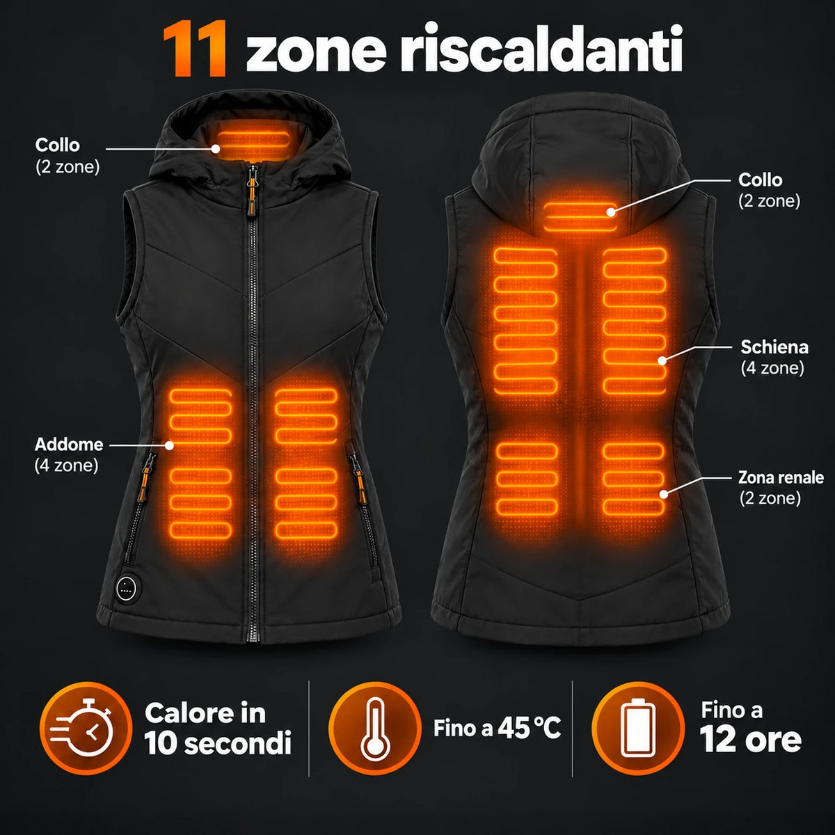 PyreFit Transitor – Gilet riscaldato da donna con cappuccio