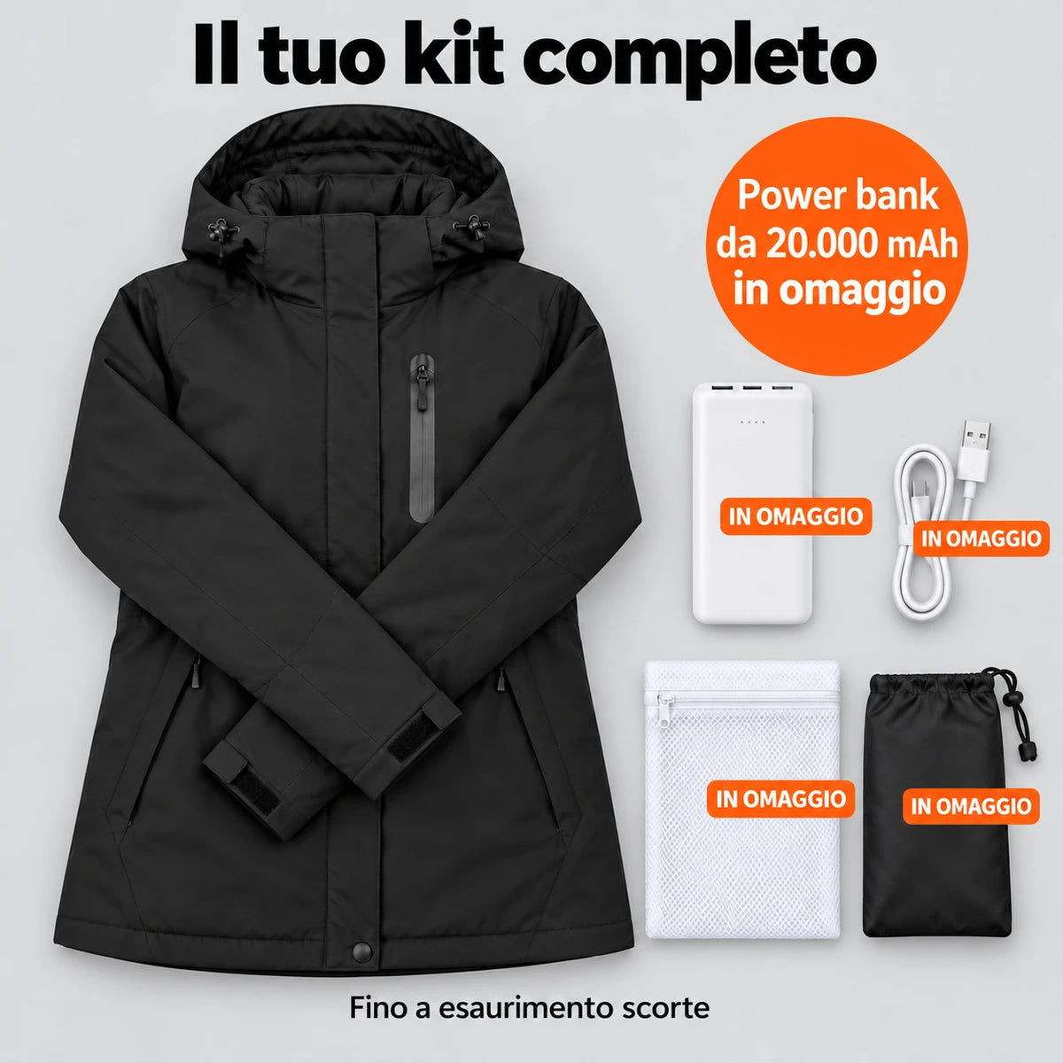 Set completo: Traverso, power bank da 20.000 mAh, cavo di ricarica, sacchetto per il bucato e borsa