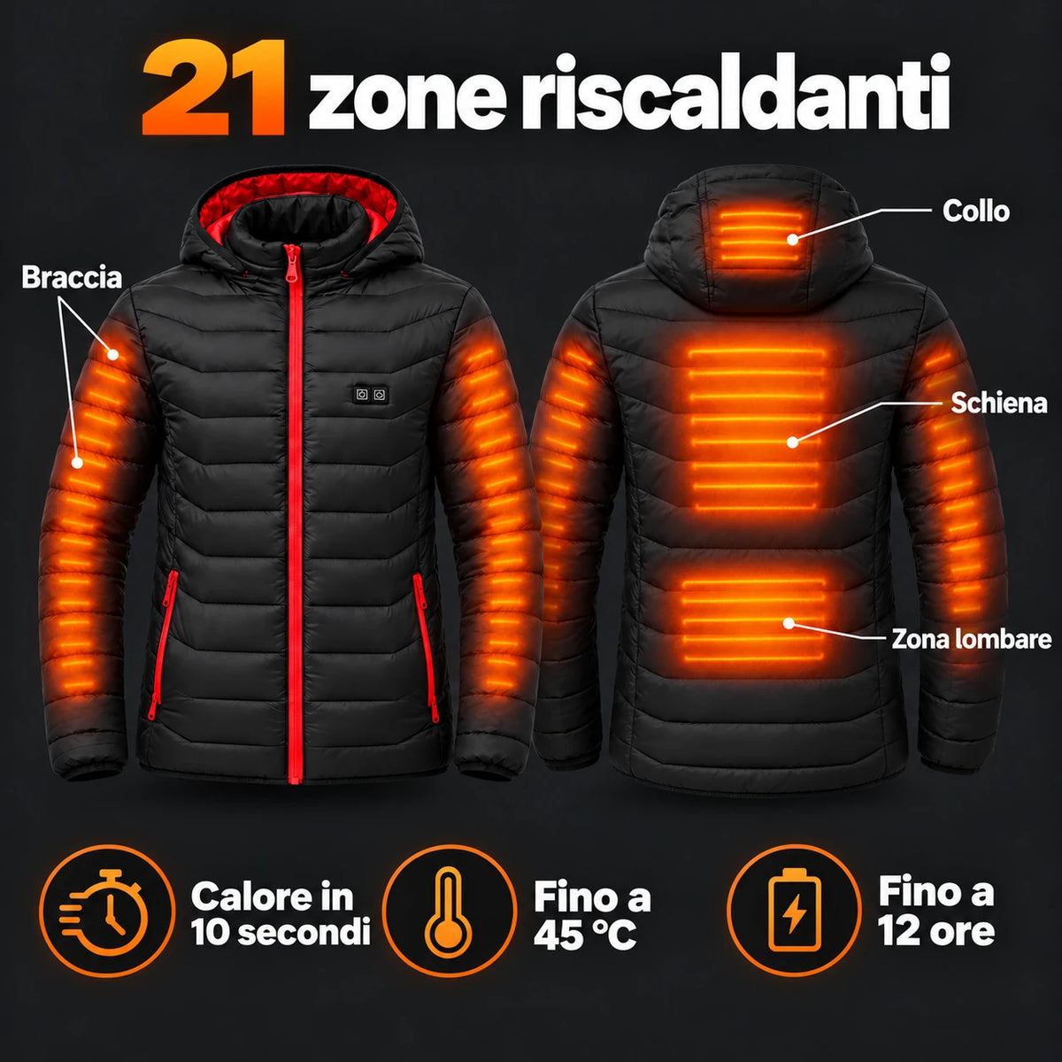 Piumino trapuntato riscaldato da uomo PyreFit Travina: 21 zone riscaldanti su nuca, schiena, zona lombare e braccia