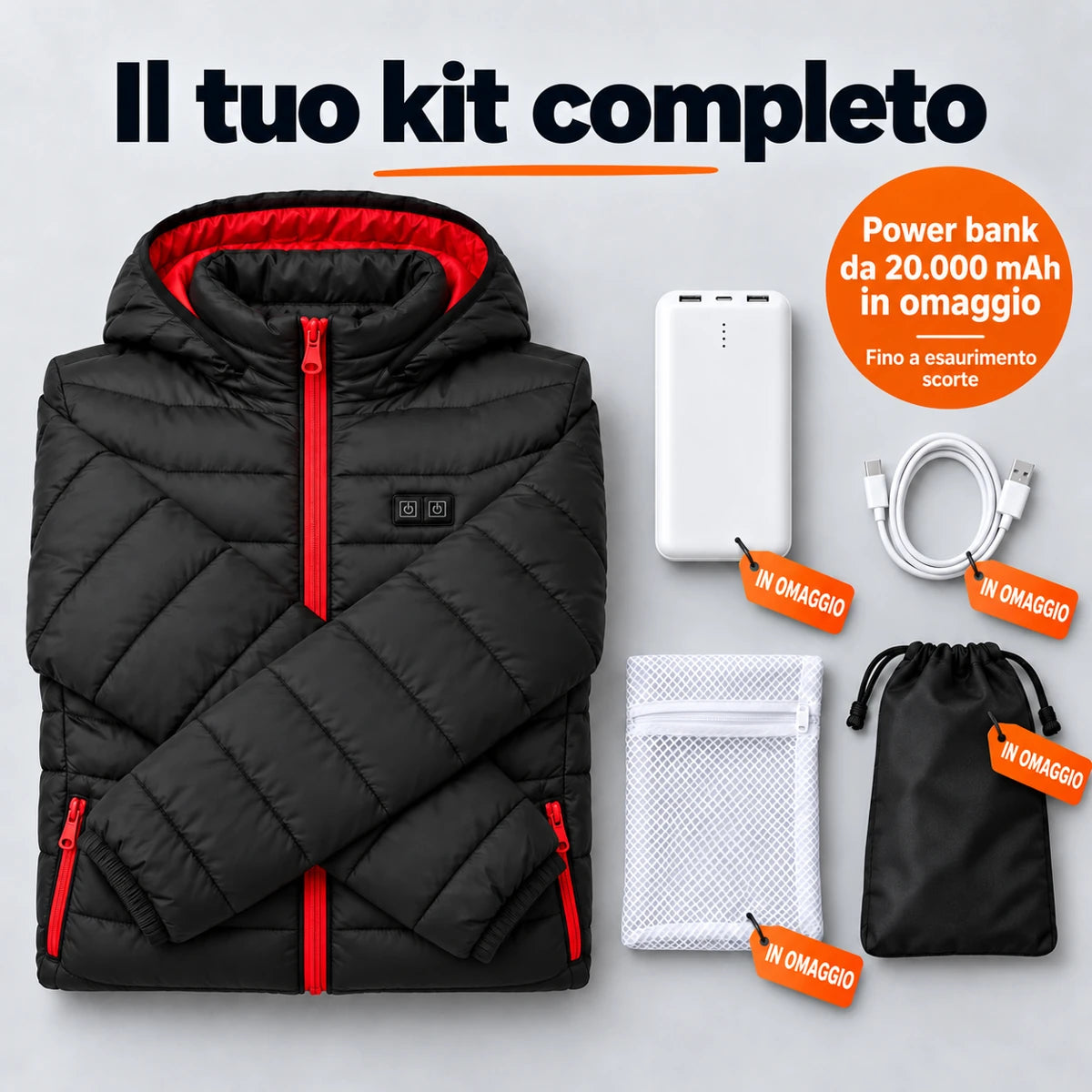 Set completo: Travina, power bank da 20.000 mAh, cavo di ricarica, sacchetto per il bucato e borsa