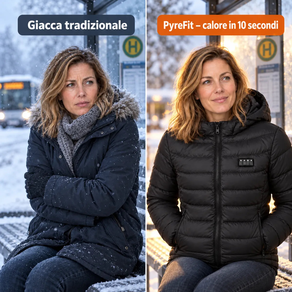 Confronto: giacca invernale normale e giacca riscaldata PyreFit