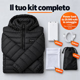 Set completo: giacca riscaldata, power bank da 20.000 mAh, sacchetto per il bucato e borsa portaoggetti