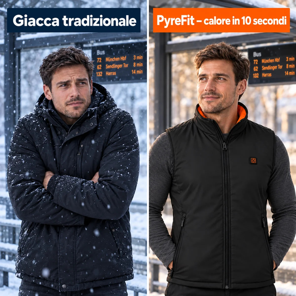Confronto: giacca invernale normale e Ventaro con riscaldamento
