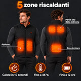 Gilet sportivo riscaldato da uomo PyreFit Ventaro: 5 zone riscaldanti su addome, parte alta della schiena e zona lombare