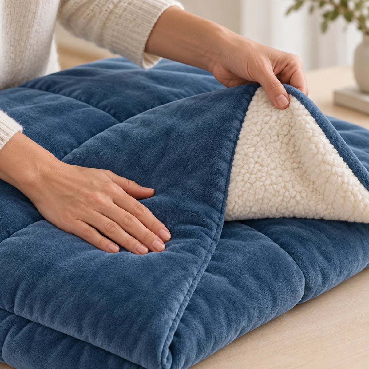 Coperta reversibile in pile — superfici e dettagli